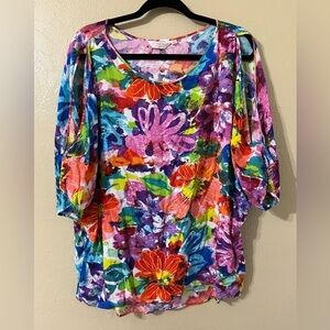 Jams World 50 Years Cold Shoulder Calypso Abstract Floral Top Size XL